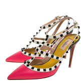 Valentino Pink/White Leather Rockstud Ankle Strap Sandals